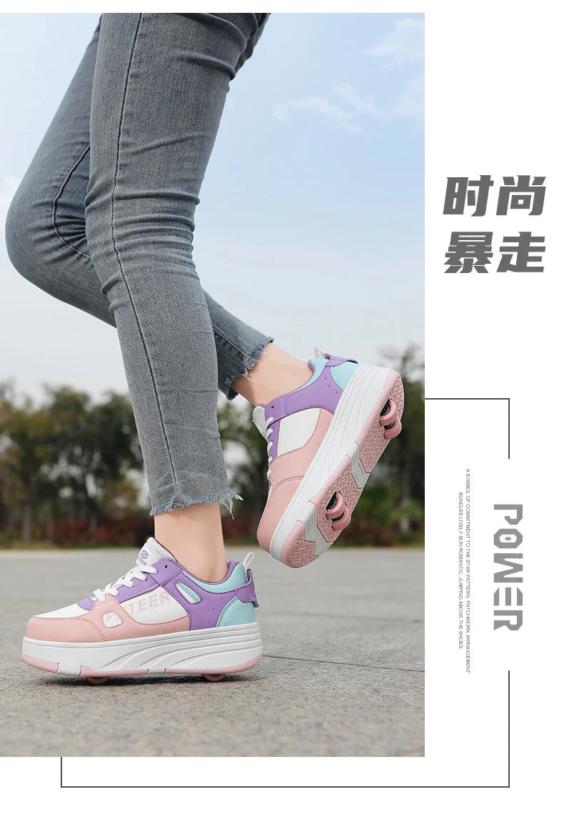 Fashion Double Row 4-Wheel Skates Roller Shoes with Wheels Dual-Purpose Roller Sneakers for children and adults kids_shoes