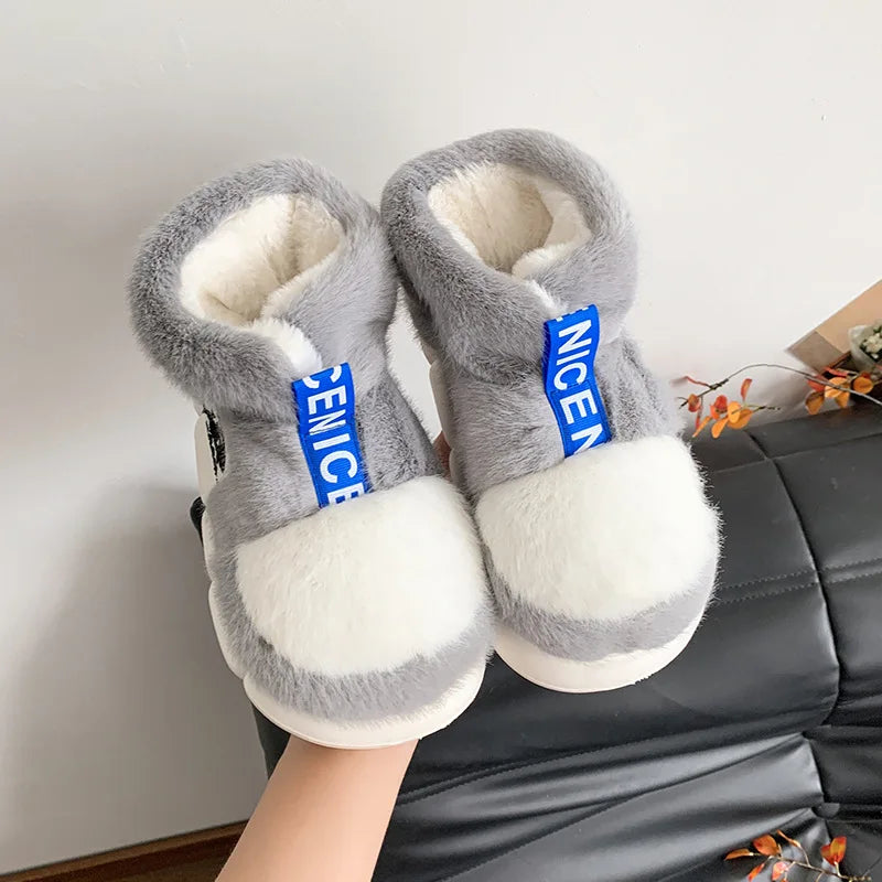 2025 Women's Winter Warm Shoes Plush Lining Indoor Slippers Couples Platform Heel High Top Snow Boots Female Male Home Slipper kids_shoes