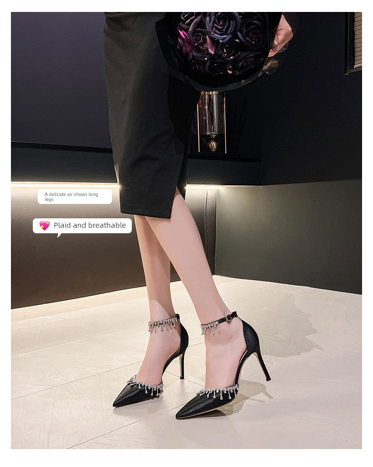 White Main Wedding Shoes Satin Flats Buckle High Heels Elegant Hollowed Sandals Plus Size Women's Shoes 41-43 heels_bridal