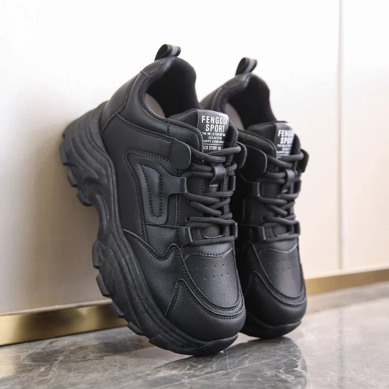 White Platform Women's Sneakers 2024 Spring Lace-Up Thick Bottom Vulcanize Shoes Woman Pu Leather Breathable Sports Shoes Ladies sneakers_platform