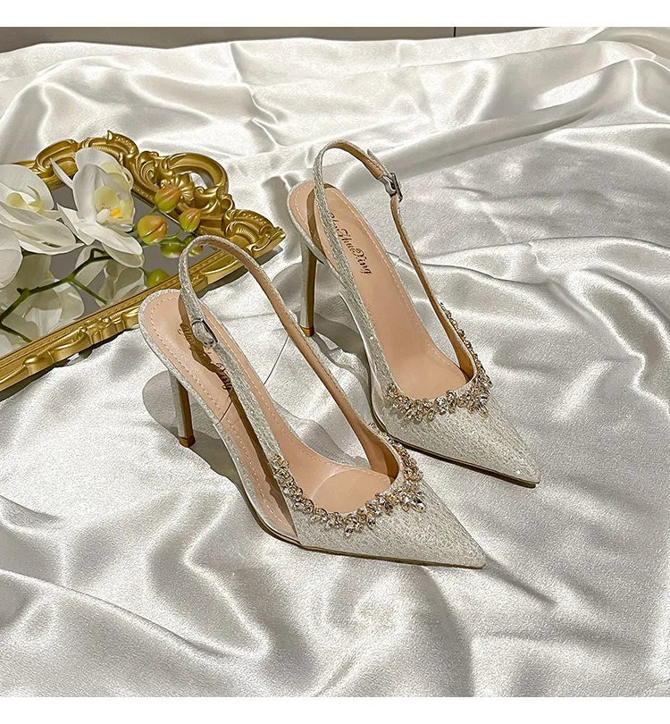2025 Summer Pointy Head Shallow Mouth Baotou Sandals Women Fine White Beautiful French Rhine-Style High Heels Wedding Pumps heels_bridal