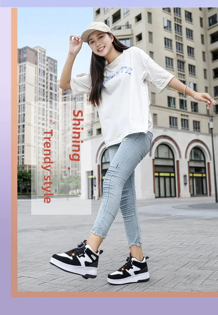 2026 Autumn Winter Popular Children's Roller Skates Men Women's Sport Shoes With Rotating Buckle And Wheels Single Row Skating kids_shoes