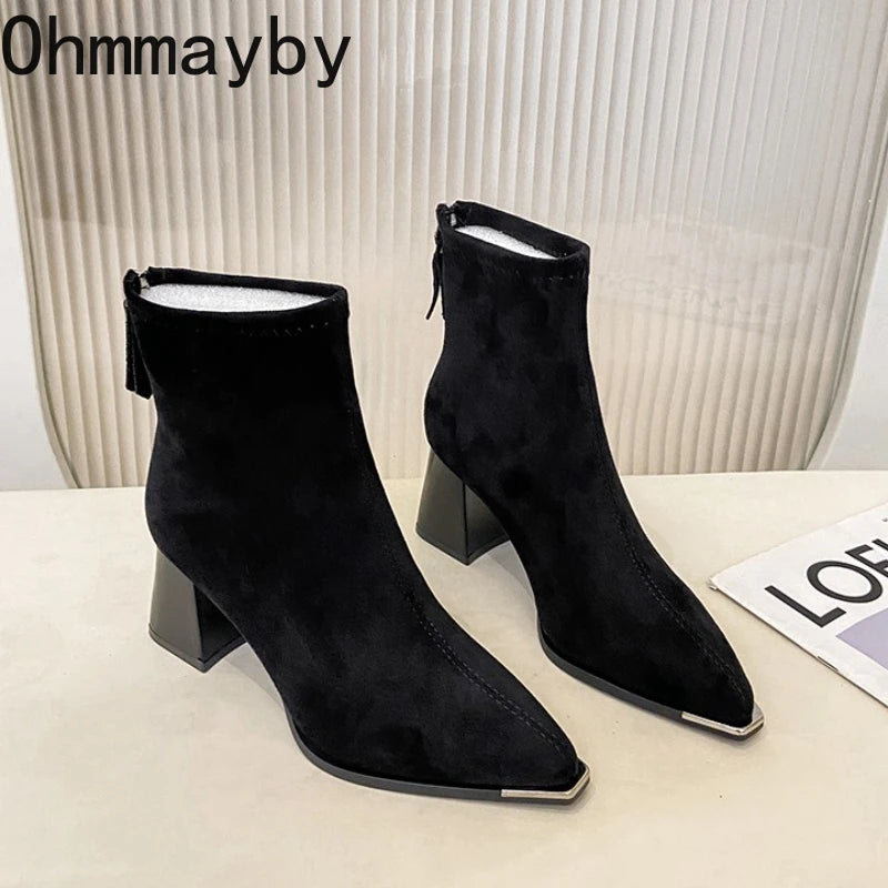 Winter Women Thick Heel Ankle Boots Fashion Pointed Toe Mordern Short Booties Street Style Party Stripper Female Shoes boots_highheel