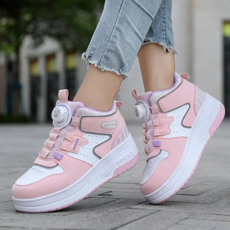 Children's Roller Skates Student Quad-Wheel Skates Women's Double-Wheel Deforming Boys' Inline Skates Cross-Border Supply Shoes kids_shoes