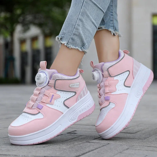 Children's Roller Skates Student Quad-Wheel Skates Women's Double-Wheel Deforming Boys' Inline Skates Cross-Border Supply Shoes kids_shoes