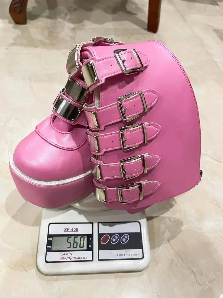 Women Boots Cosplay Ladies High Heel Platform Wedges Women High Boots Gothic Buckle Strap Long Tube Leather Female Boots Plus Si boots_platform