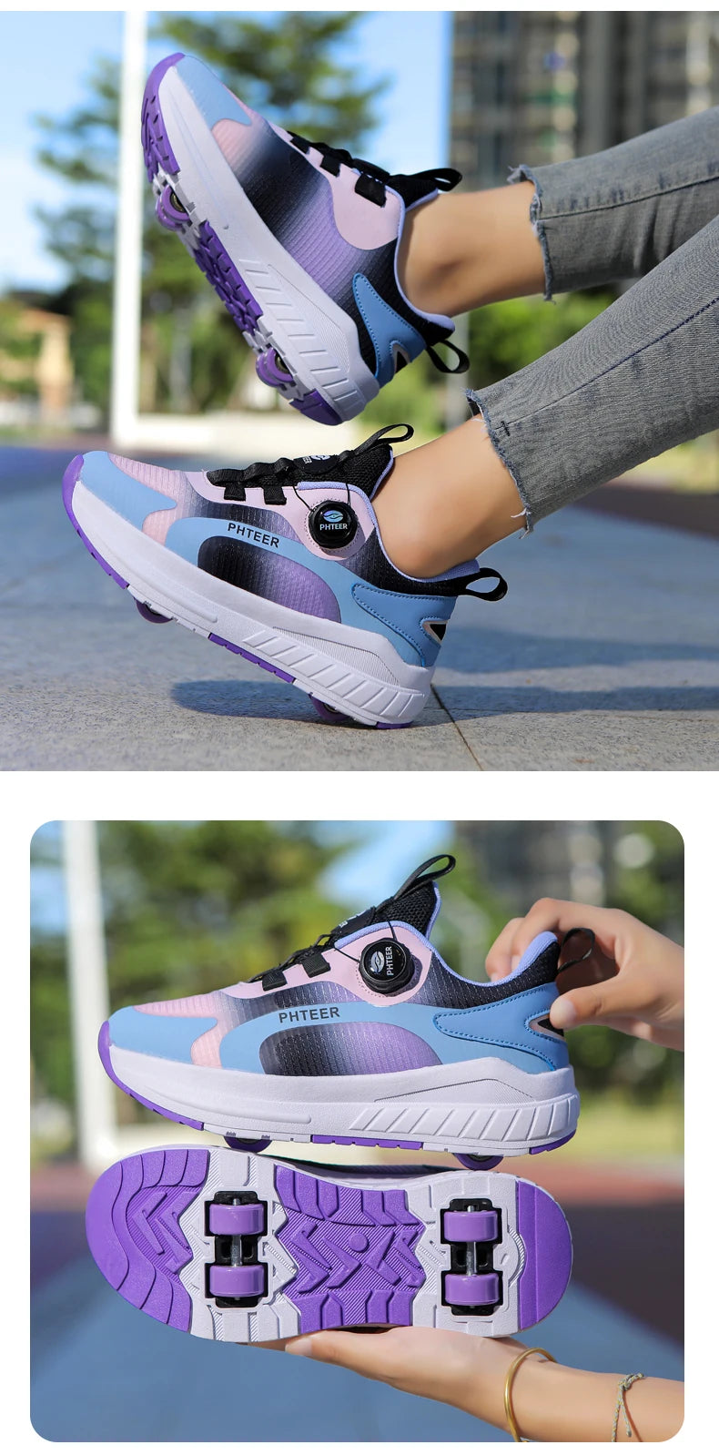 Fashion 4-wheel roller skates sneakers for students children outdoor wheel shoes Multifunctional sports shoes kids_shoes