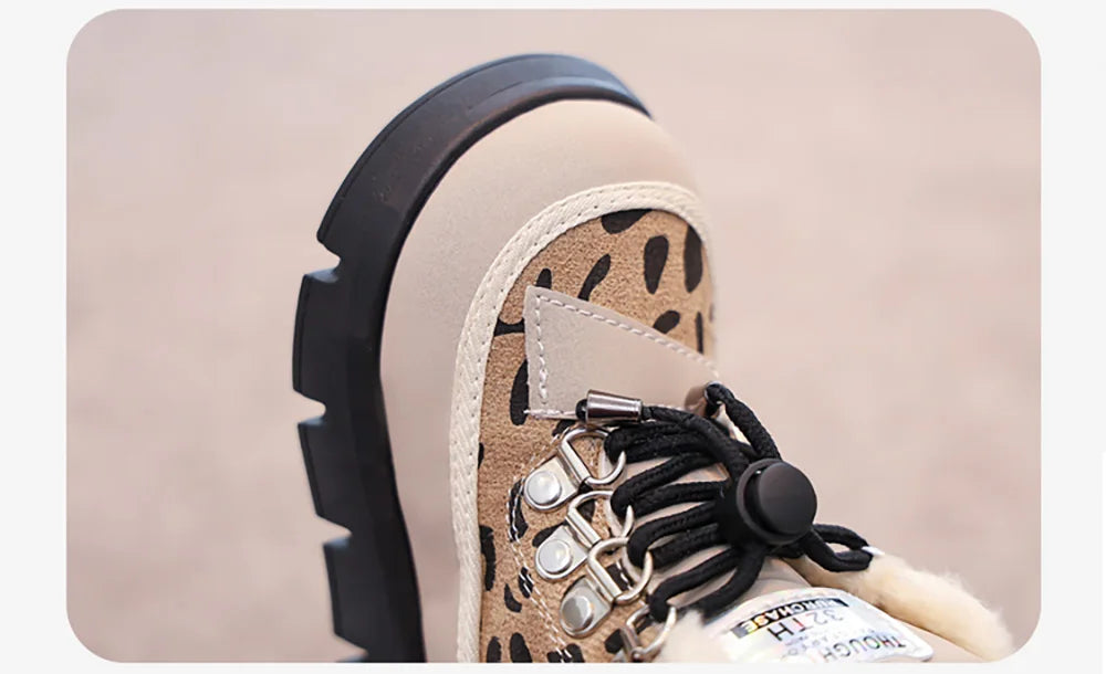 Leopard Fashion Snow Boots For Children Thick Warm Teenager Kid's Plush Boots Trend Fashion Boy's Girl's Warm Ankle Boots