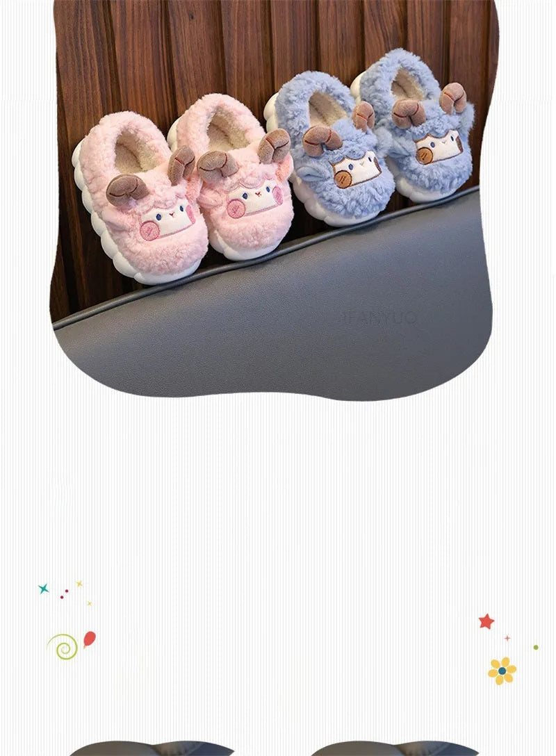 Cute Cartoon Winter Children Sheep Slippers Boys Girls Kid Indoor Anti Slip Warm Home Slippers Soft Comfortable Baby Plush Shoes kids_shoes