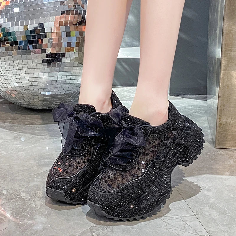 Women Shiny Rhinestones Shoes Summer Breathable Mesh Casual Sneakers Women Sport Shoes Platform Luxury Shoes zapatos mujer sneakers_platform