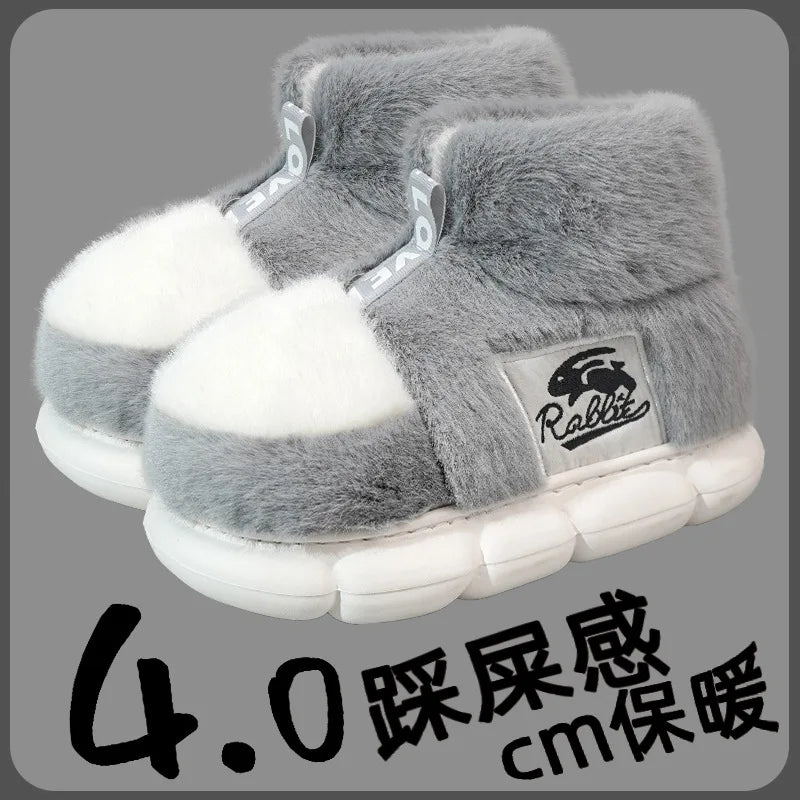 2025 Women's Winter Warm Shoes Plush Lining Indoor Slippers Couples Platform Heel High Top Snow Boots Female Male Home Slipper kids_shoes