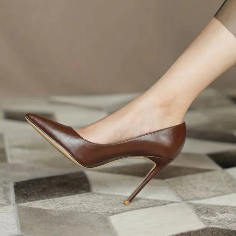 brown light Heels for women luxury Spring High Heels Shoes Stiletto Pointed Toe Pumps Leather Ladies Prom Party Shoes Women heels_stiletto