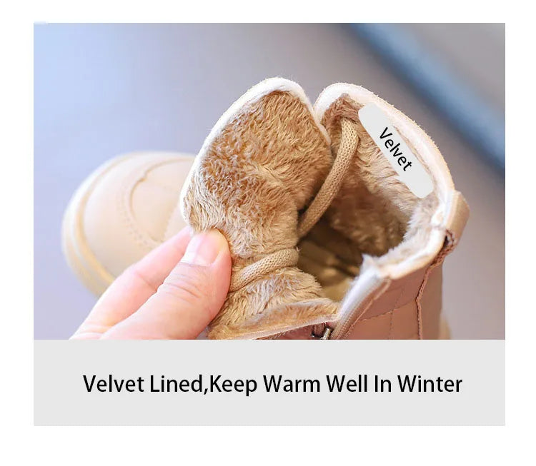Winter Elegant Children Snow Boots Boys Girls Soft Warm Short Boot with Thick Fur Little Kids Cotton Shoes Cute Baby Boot H08104 kids_shoes