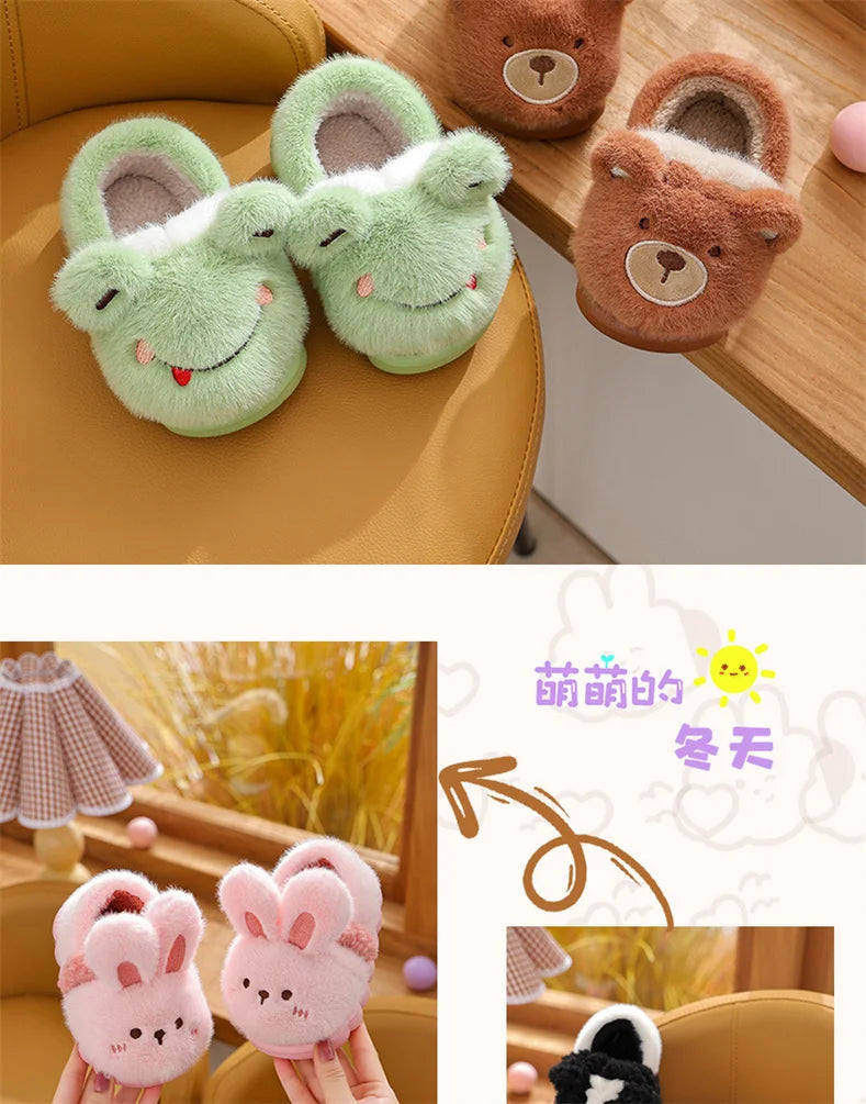 New Children's Cartoon Animals Wrap Plush Slippers Soft Sole Non-slip Winter Warm Baby Boys Girls Indoor Home Cotton Shoes kids_shoes