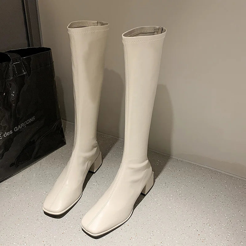 New Round Head Square with Simple Temperament of Winter Women's Boots Fashion Casual Slimming Thigh-high Fashion boots_highheel