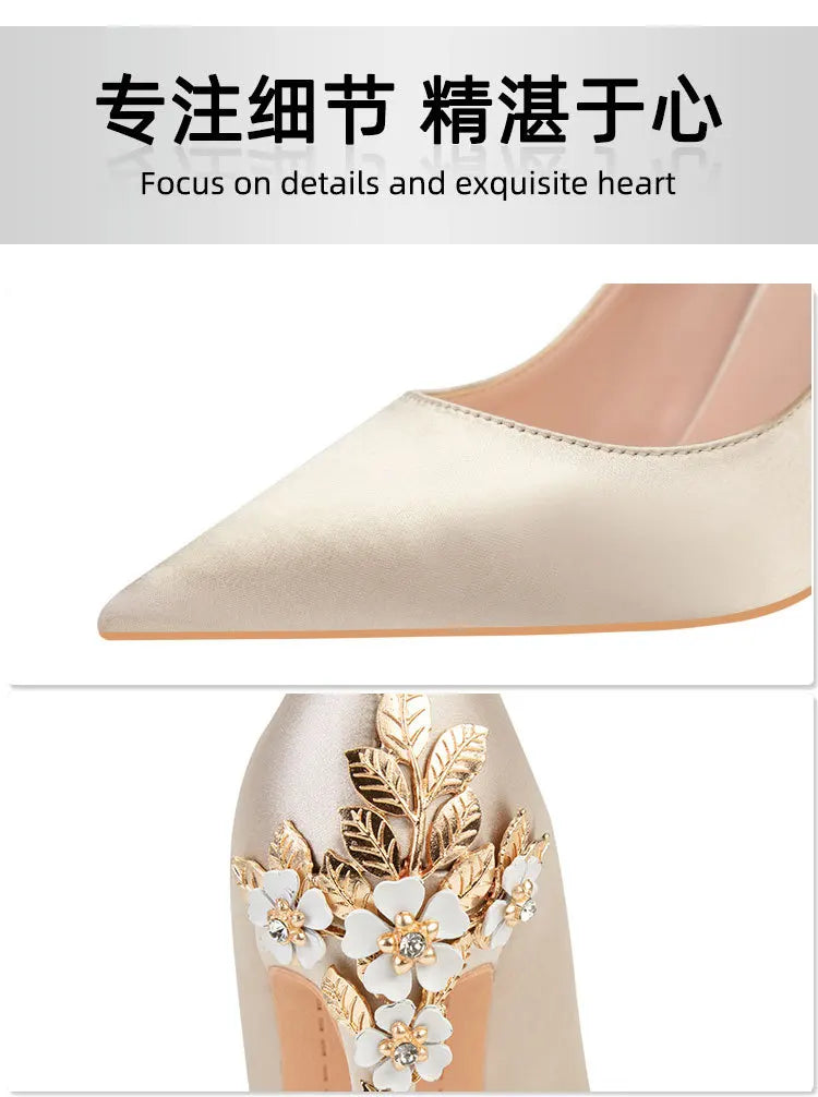 2025 New Metal Flower Women Pumps Designer Shoes High Heels Women Satin Stiletto Heels 10 Cm Sexy Wedding Shoes Plus Size 41 heels_stiletto