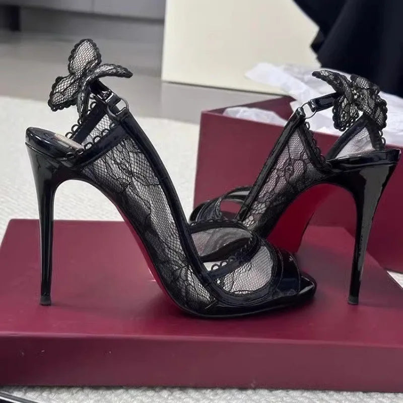 Summer New Style Round Head Open Toe Mesh Cloth Breathable Set Foot Fish Mouth High Heels Women's Stiletto Sandals heels_stiletto