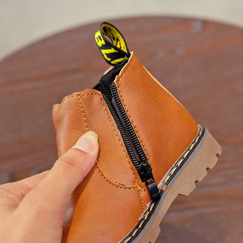 New Kids Fashion Boots for Boys Girls Toddlers Big Children Ankle Boots with Zipper Warm Thick Plush Autumn Winter Chelsea Boots kids_shoes