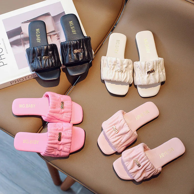 Summer Children's Shoes 2026 Children's flip-flops Women's Treasure candy-colored Princess flip-flops Girls' square toe slippers kids_shoes