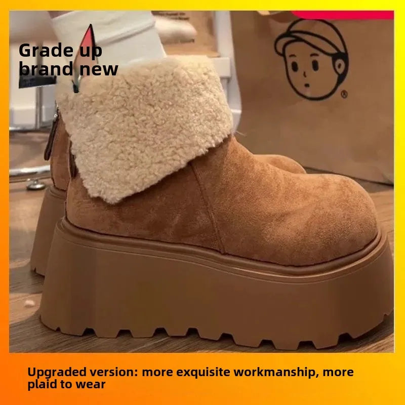 Thick Bottom Warm Anti-Slip Cotton Snow Boots Women's Winter High Heel Fleece Lined Booties Non-Slip Rubber Sole Ankle boots_platform