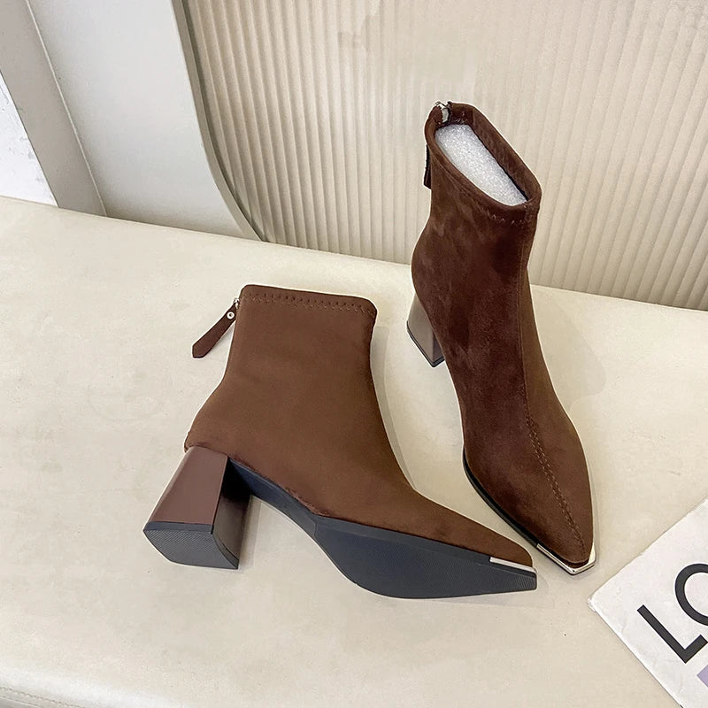 Winter Women Thick Heel Ankle Boots Fashion Pointed Toe Mordern Short Booties Street Style Party Stripper Female Shoes boots_highheel