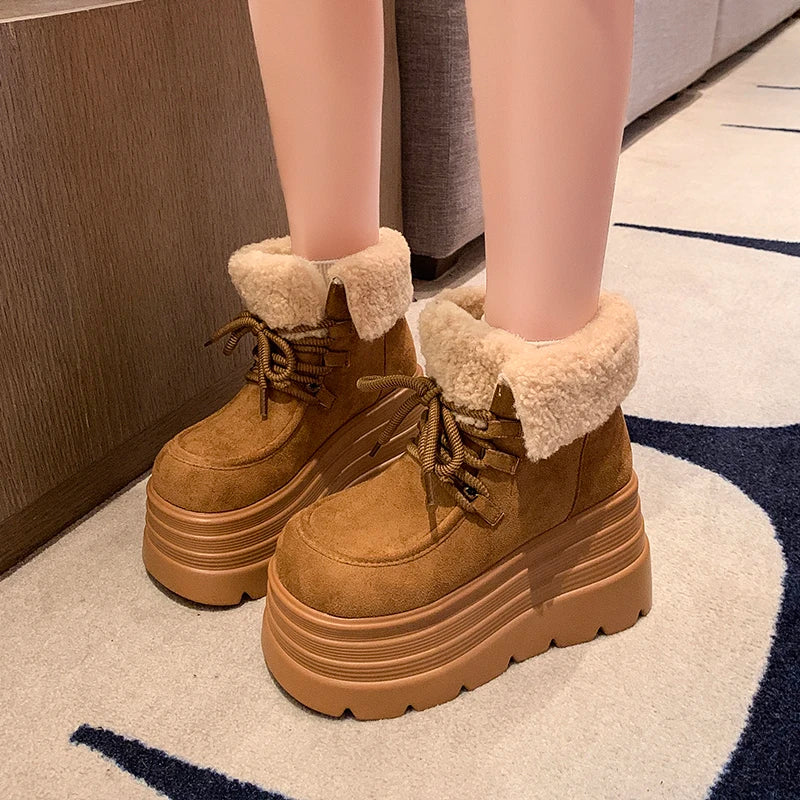 New Women Winter Warm Snow Boots 10CM High Platform Short Booties Designer Suede Leather Cotton Shoes Woman Ankle Botas Mujer boots_platform