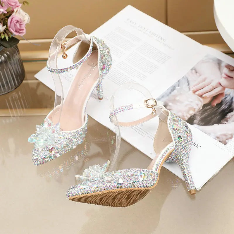 2025 Spring New Crystal Flash Diamond 7 Colors Wedding Bridesmaid Shoes Banquet Stiletto Women's Shoes heels_bridal