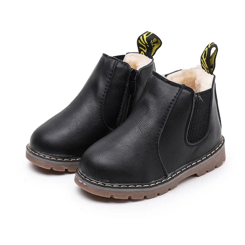 New Kids Fashion Boots for Boys Girls Toddlers Big Children Ankle Boots with Zipper Warm Thick Plush Autumn Winter Chelsea Boots kids_shoes