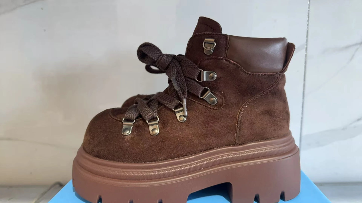 Flats Ankle Boots for Women Platform Designer Shoes Lace Up Fashion Winter Snow Boots 2025 New Suede Cozy Chelsea Botas De Mujer boots_platform