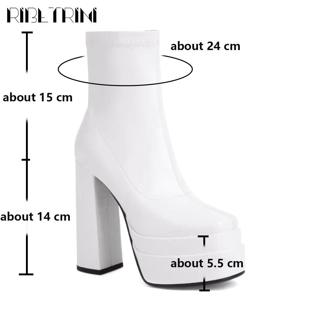 High Heeled Women Boots Square Toe Zipper Ankle Platform Shoes Cool Fashion Punk Gothic New Brand Winter Elastic Boots Woman boots_platform
