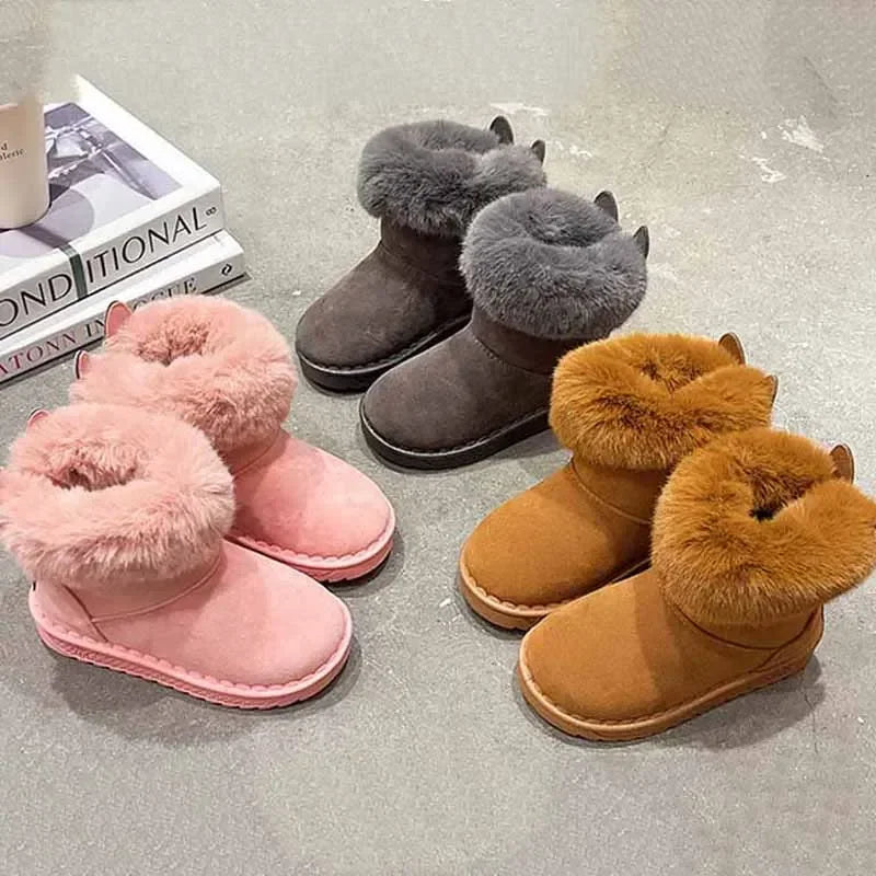 Kids Genuine Cowhide Snow Boots Winter Baby Soft Warm Cotton Shoes with Plush Boys Girls One Fur Suede Boots Princess Retro Boot kids_shoes