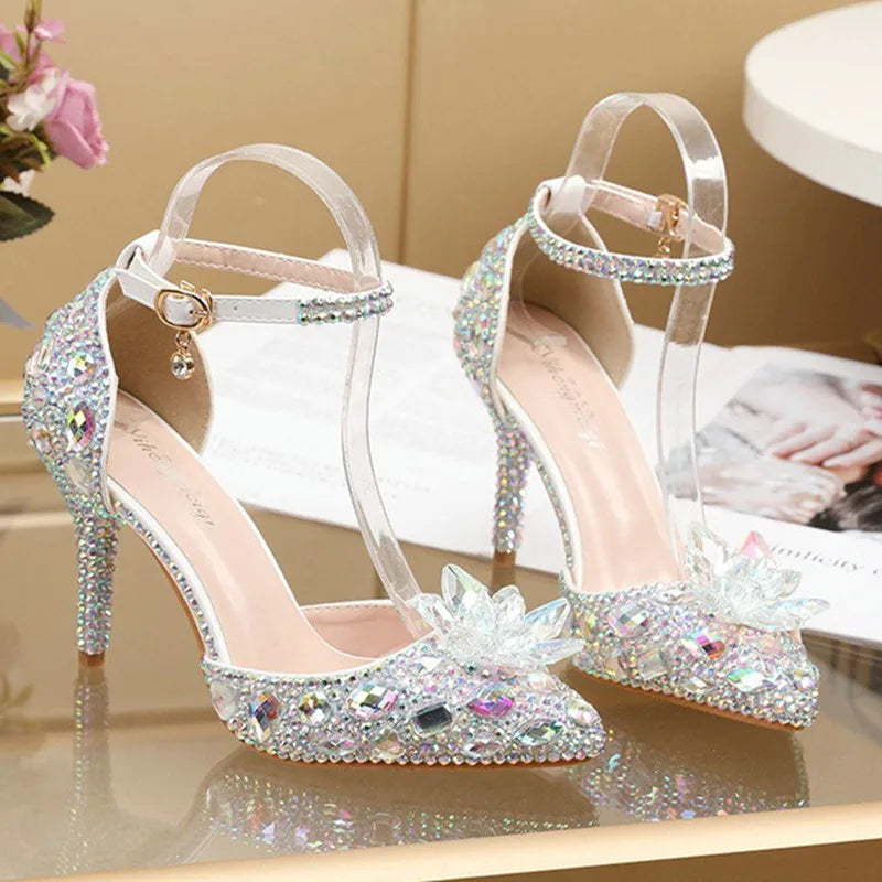 2025 Spring New Crystal Flash Diamond 7 Colors Wedding Bridesmaid Shoes Banquet Stiletto Women's Shoes heels_bridal
