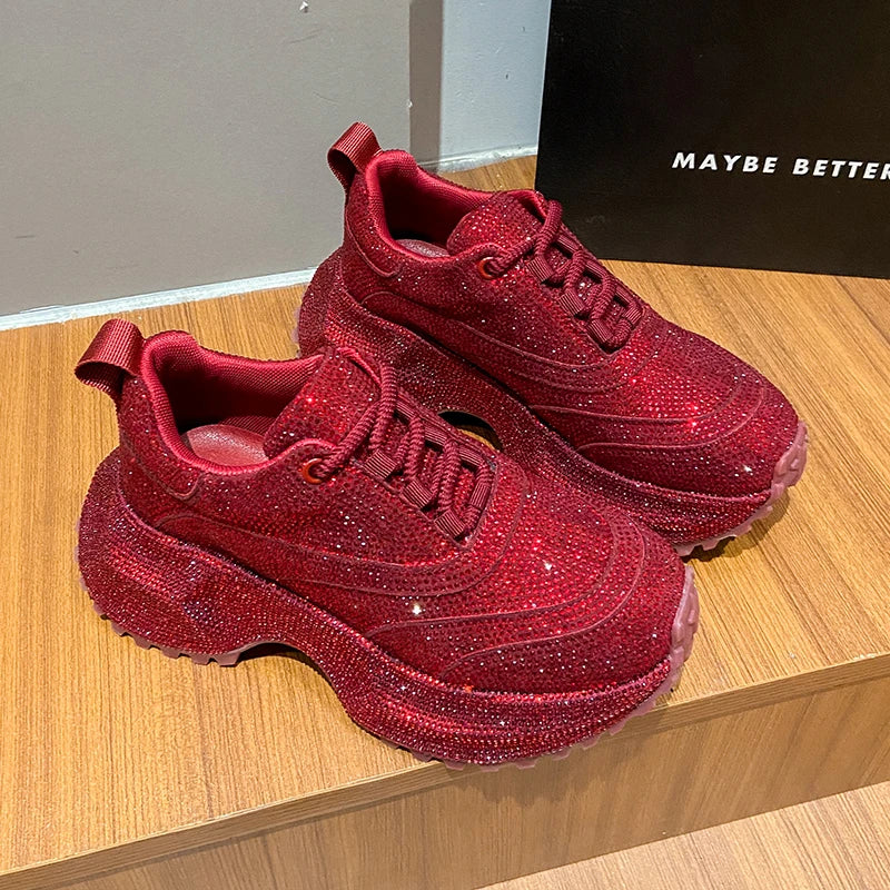 Women's Rhinestone Shoes Luxury Rhinestones Platform Sneakers Outdoor Anti slip Running Shoes 7cm Thick-soled Casual Shoes sneakers_platform