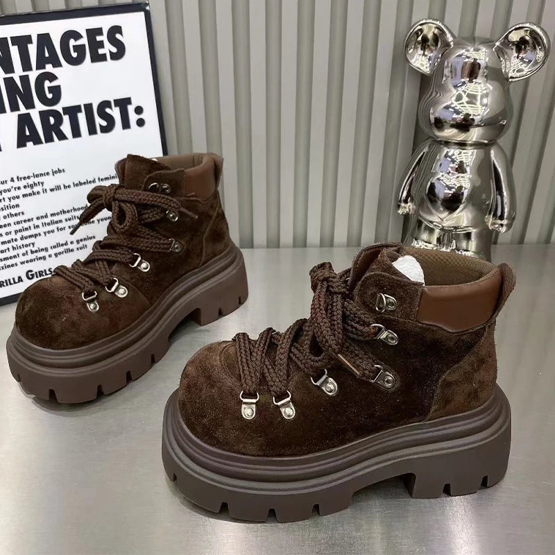 Flats Ankle Boots for Women Platform Designer Shoes Lace Up Fashion Winter Snow Boots 2025 New Suede Cozy Chelsea Botas De Mujer boots_platform