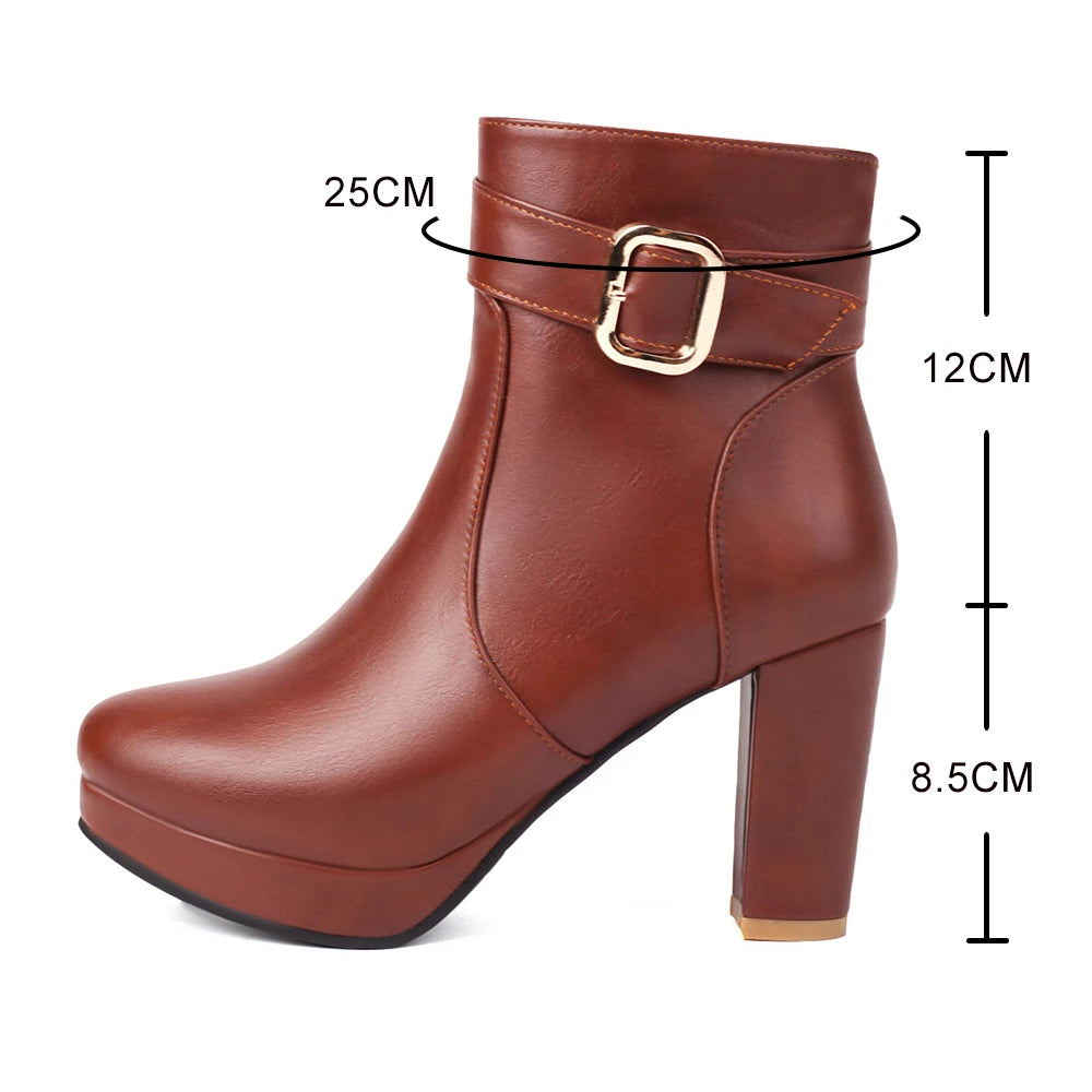 Beige Ankle Boots Women Platform Shoes Fashion Buckle High Heels Red Black Autumn Winter Women's Short Boot Size 40 41 Free Ship boots_platform