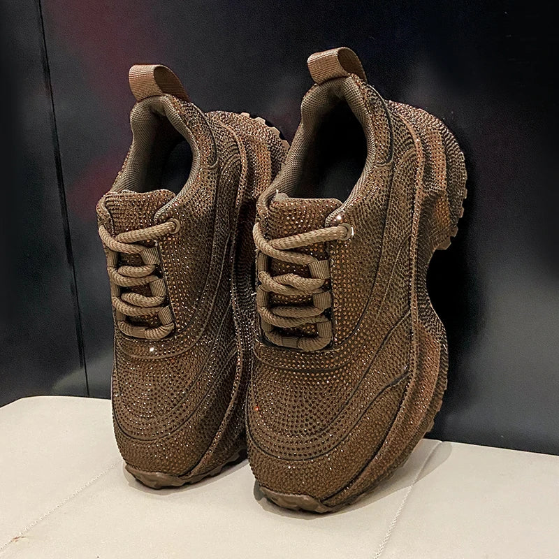 Women's Rhinestone Shoes Luxury Rhinestones Platform Sneakers Outdoor Anti slip Running Shoes 7cm Thick-soled Casual Shoes sneakers_platform