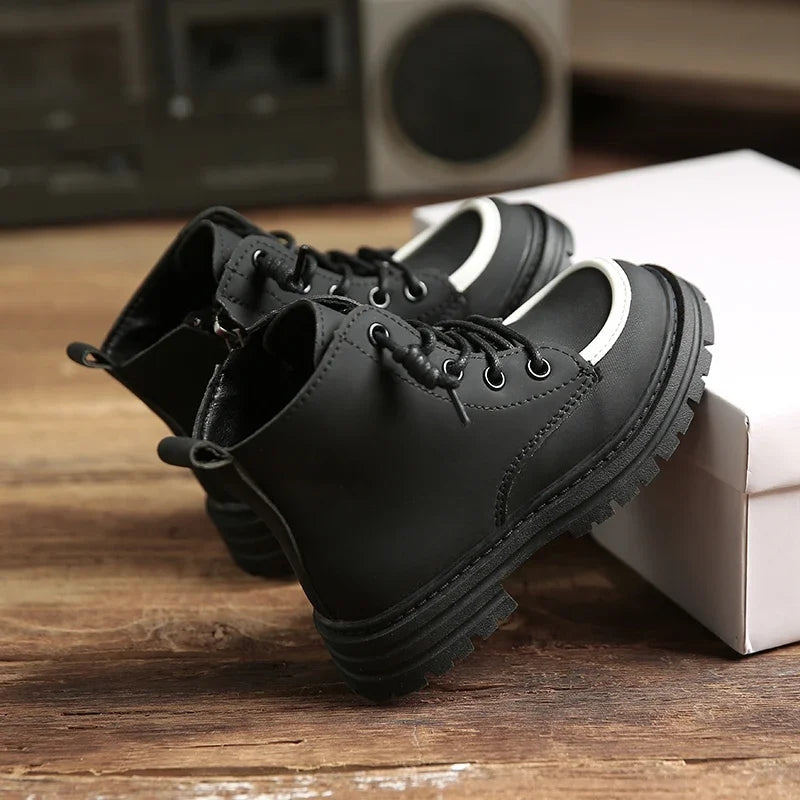 Children Fashion Boots for Girls Boys 2024 Autumn Winter New Korean Style Soft Bottom Anti-slippery Versatile Plush Leather Shoe