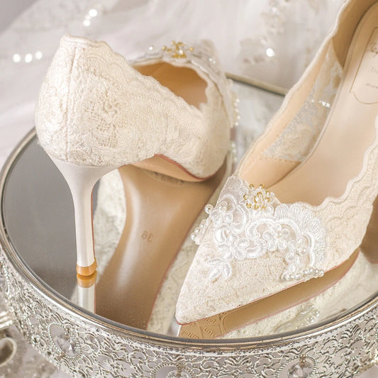 2025 Summer Cutout Women's Mesh Embroidered Pointed Toe Stiletto Heels Lace Shoes heels_stiletto