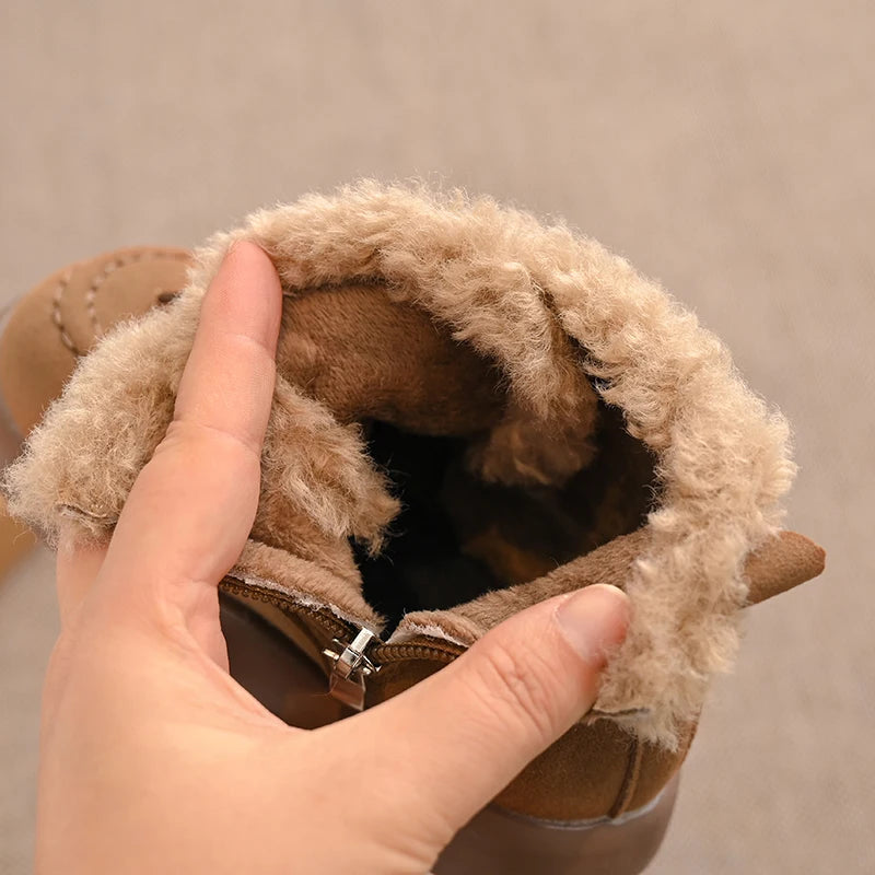 Children Thick Sole Suede Snow Boots Girls Casual Warm Anti-slip Winter Cotton Shoes Casual Outdoor Fashion Flat Footwear H11103