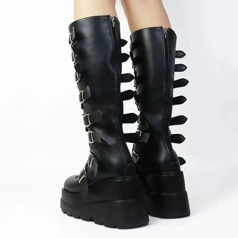 Long Boots for Women Gothic Shoes Platform Knee High Boots Punk Black Sexy Motorcycles Boots New Halloween Cosplay Women's Shoes boots_platform