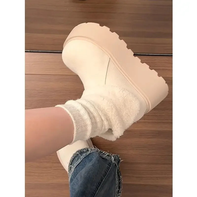 Thick Bottom Warm Anti-Slip Cotton Snow Boots Women's Winter High Heel Fleece Lined Booties Non-Slip Rubber Sole Ankle boots_platform