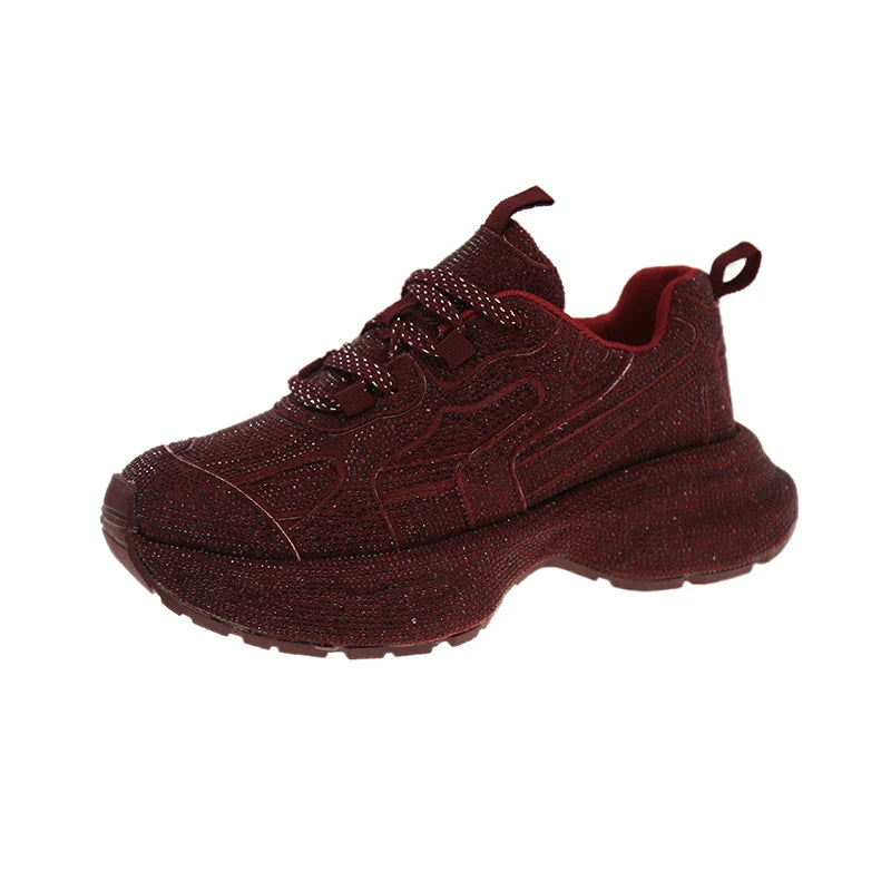 Women Sneakers Spring Lace-Up High Heel Platform Lace Up Silver Crystal Casual Working Shoes Wearing night running shoes outside sneakers_platform