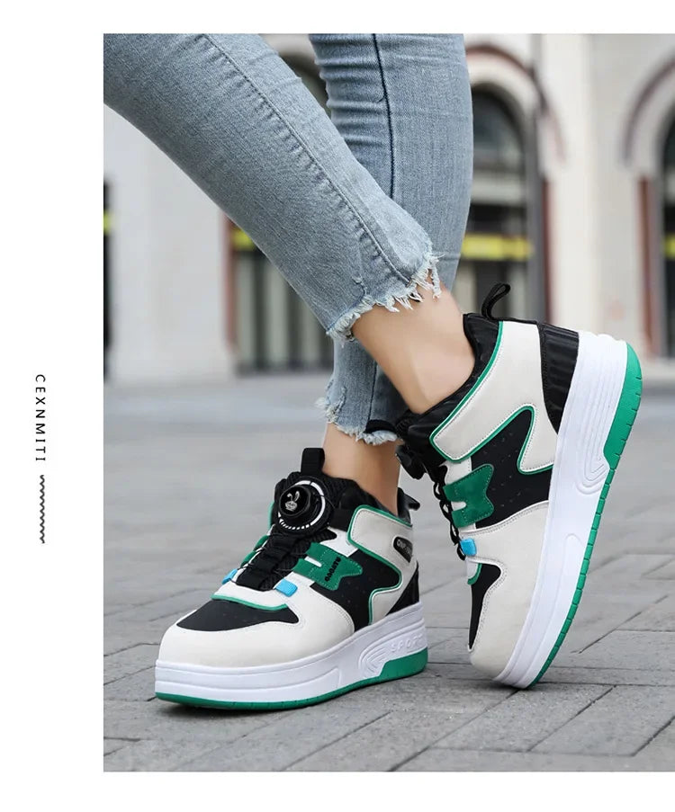 Children's Roller Skates Student Quad-Wheel Skates Women's Double-Wheel Deforming Boys' Inline Skates Cross-Border Supply Shoes kids_shoes