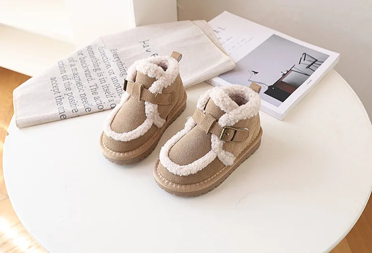 Children's Snow Boots For Girls Leather Warm Plush Fashion Non-slip Toddler Kids Boys Boots EU 21-30 kids_shoes