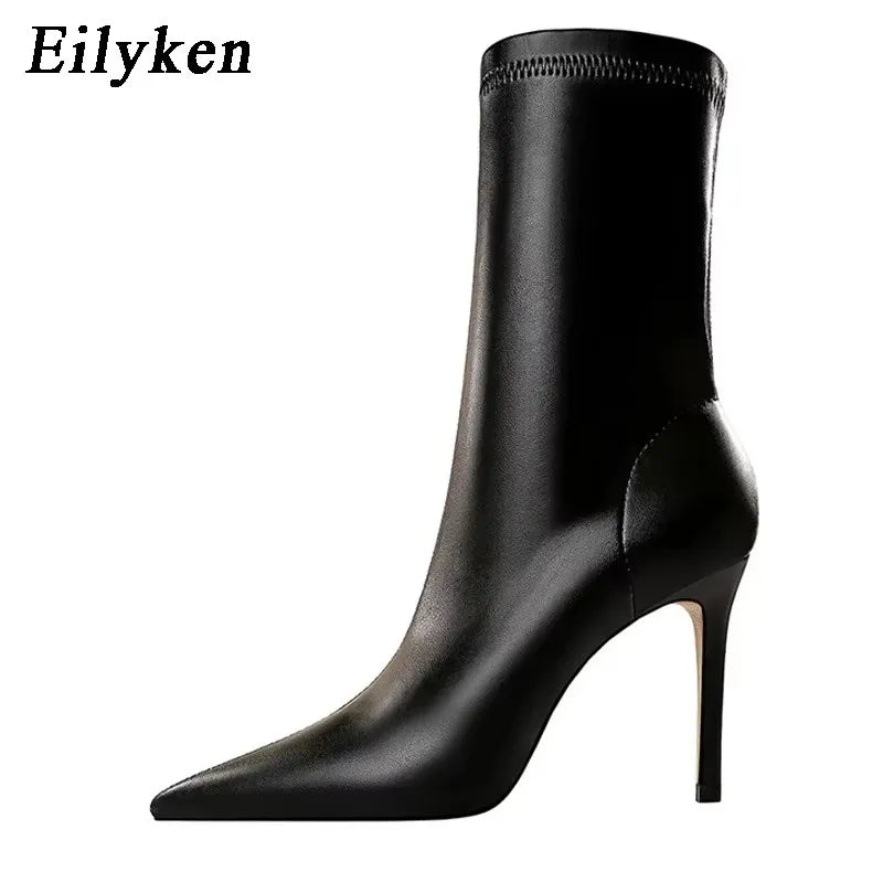 Eilyken Fashion Winter High Quality Soft PU Leather Socks Women Ankle Boots Street Style Pointed Toe Thin Heels Ladies Botines boots_highheel