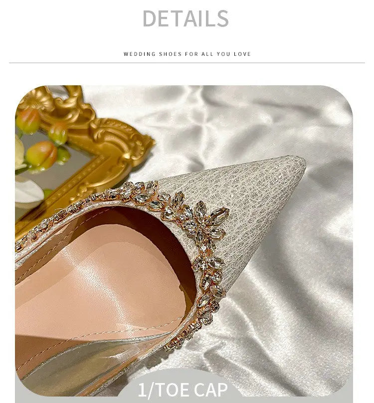 2025 Summer Pointy Head Shallow Mouth Baotou Sandals Women Fine White Beautiful French Rhine-Style High Heels Wedding Pumps heels_bridal
