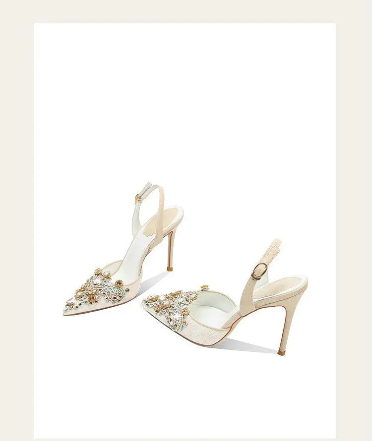 2025 New Baotou Fairy Wind Sandals Female Diamond-Pointed High Heels With Wedding Shoes Sexy Bridesmaid Shoes heels_bridal