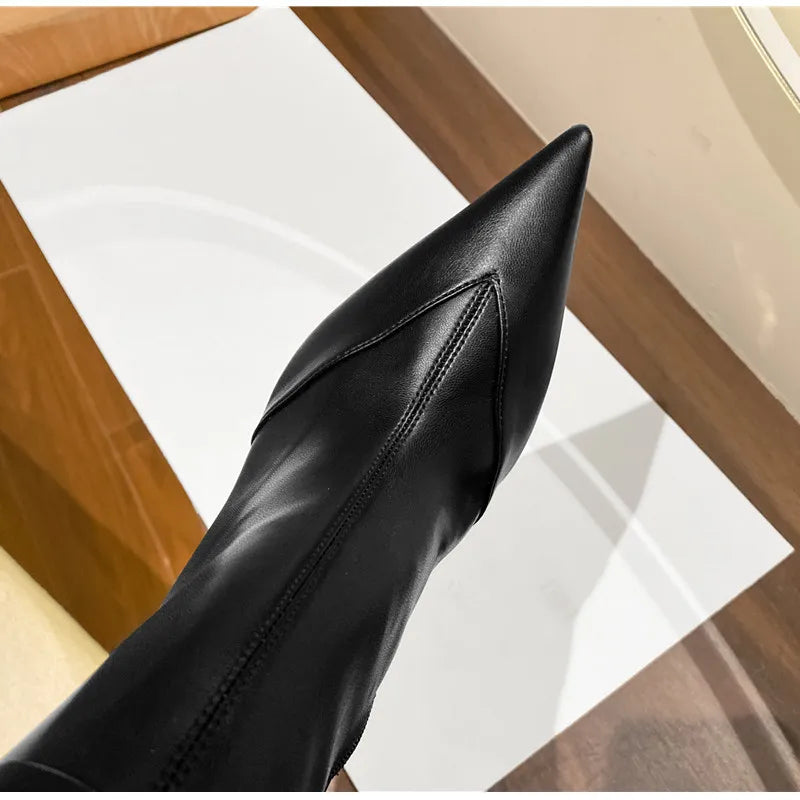Fashion Autumn Winter Soft Leather Stretch Women Thigh high Boots Elegant Pointed toe High heels Over the knee Boots Party Shoes boots_highheel
