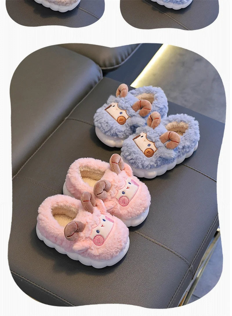 Cute Cartoon Winter Children Sheep Slippers Boys Girls Kid Indoor Anti Slip Warm Home Slippers Soft Comfortable Baby Plush Shoes kids_shoes