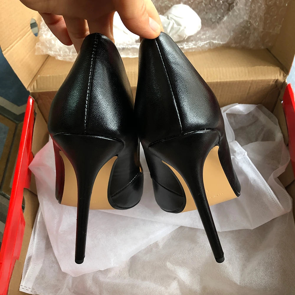 Tikicup Plus Size 40-48 Solid Black 15cm Extremely High Heel Pointy Toe Stiletto Pumps Slip On Crossdress Gragon Queen Shoes heels_stiletto